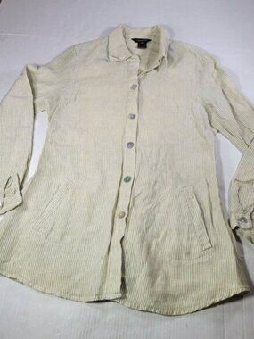 Multiples Light Green & White Striped Linen Button-Up Tunic Shirt Jacket Size S